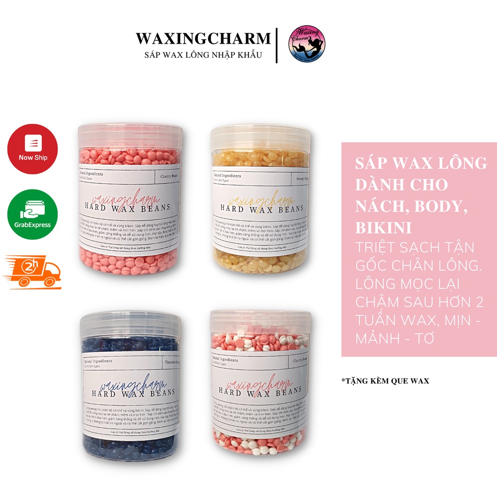 300gr Sáp Wax Lông Nóng Hard Wax Beans Waxingcharm Dành Cho Nách, Body, Bikini Tặng Que Wax