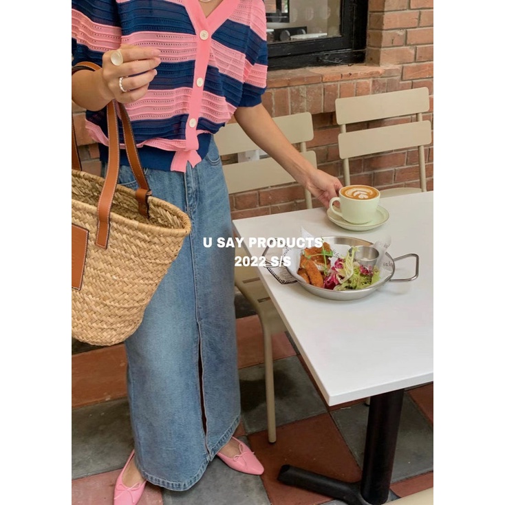 Áo Cardigan Ngắn Tay Họa Tiết Kẻ Sọc Thời Trang Mùa Hè Cho Nữ