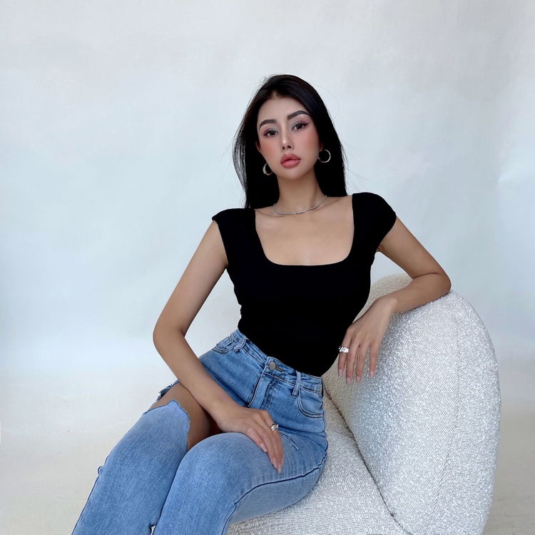 Áo Thun Cổ Vuông Hở Lưng Ôm Dáng Phong Cách Âu Mỹ Quyến Rũ Cho Nữ