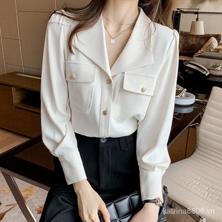 Áo sơ mi voan cổ cao thời trang Pháp Niche2021 cho nữ
