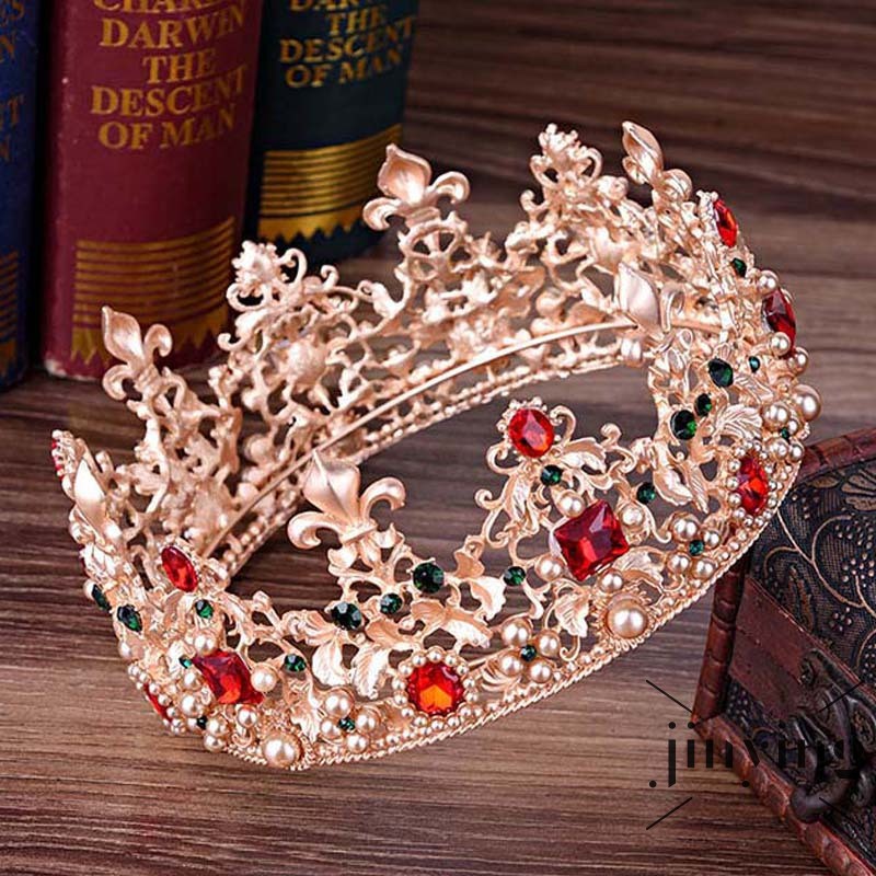 GETNOIVAS Vương miện dáng tròn viền pha lê phong cách Retro cho cô dâu