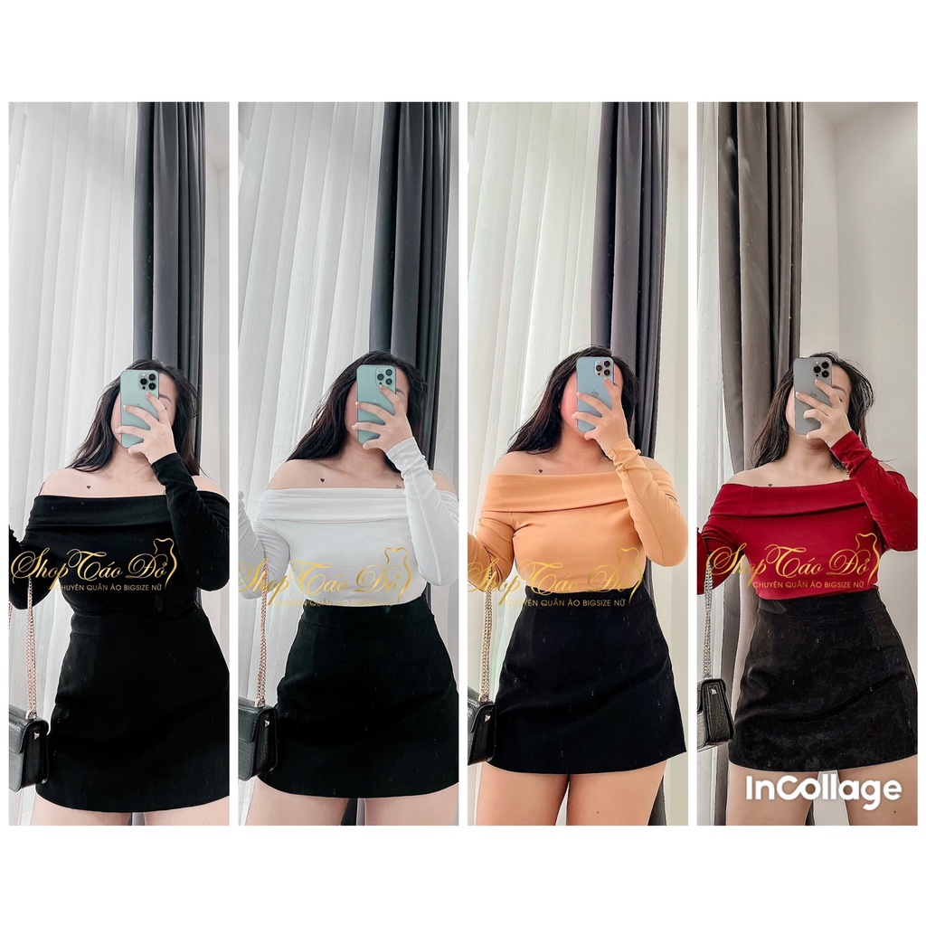 (TÁO ĐỎ BIGSIZE 55-90KG) Áo trễ vai tay dài thun gân co giãn tốt tôn dáng hot thu đông A32 ( ảnh thật shop chụp 100%)