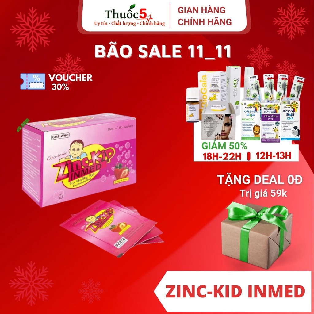 Kẽm cho bé Zinc-Kid Inmed cốm bổ sung kẽm cho trẻ, hộp 25 gói x 3g