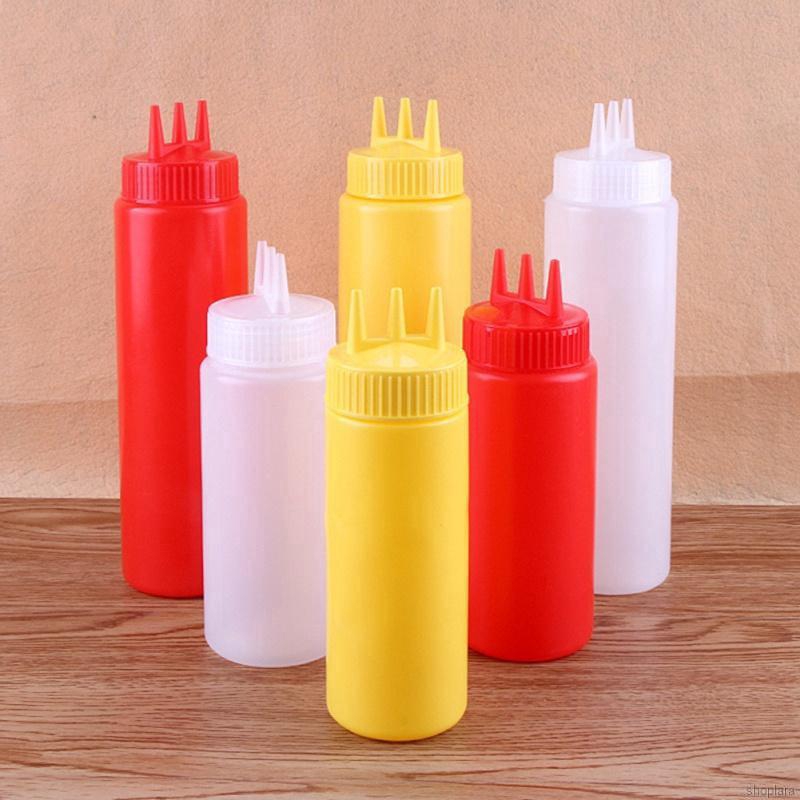 Chai đựng nước sốt bằng nhựa có 3 lỗ và 3 màu đỏ trắng vàng