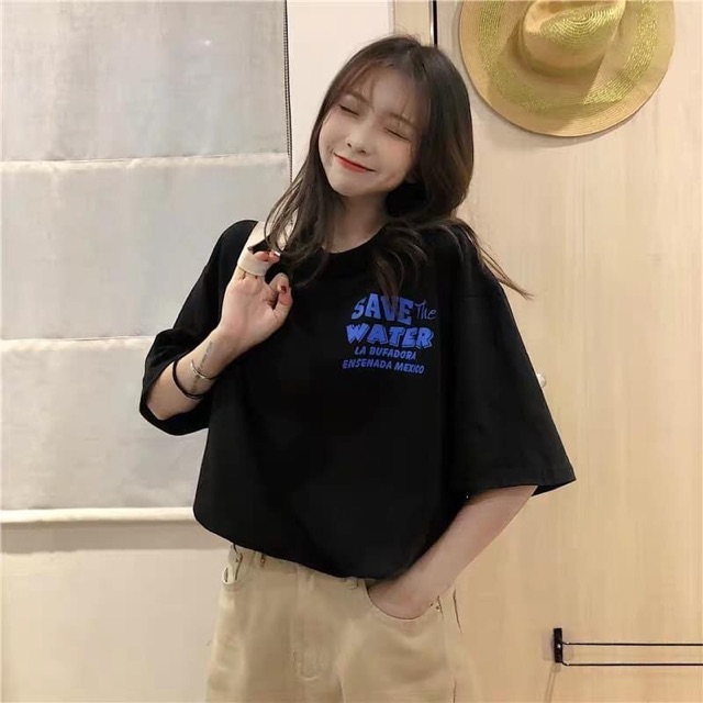 Áo thun tay lỡ save water đen trắng oversize unisex tay lỡ form rộng cotton nam nữ DƯ TÚ LỆ