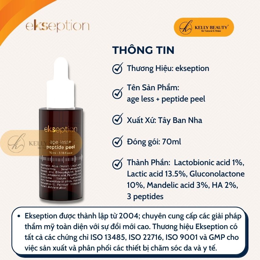 Age Less Peptide Peel EKSEPTION 70ml - Da Sáng, Đều Màu; Giảm Nhăn, Căng Mịn, Trẻ Hóa Da | Kelly Beauty