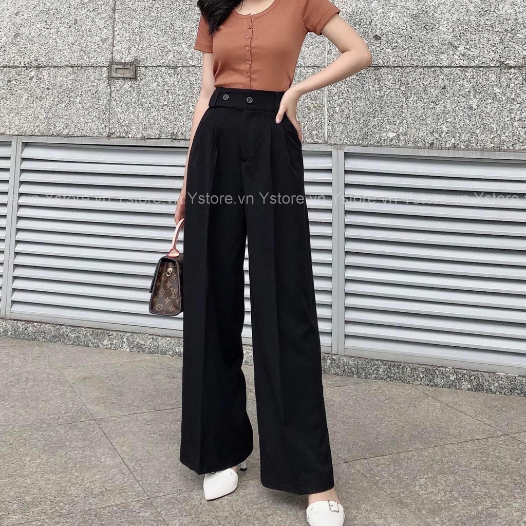 Quần Cullotes Ống Suông Dài Nút Cài Ngang -Lưng Cao Công Sở- Ystore Bigsize
