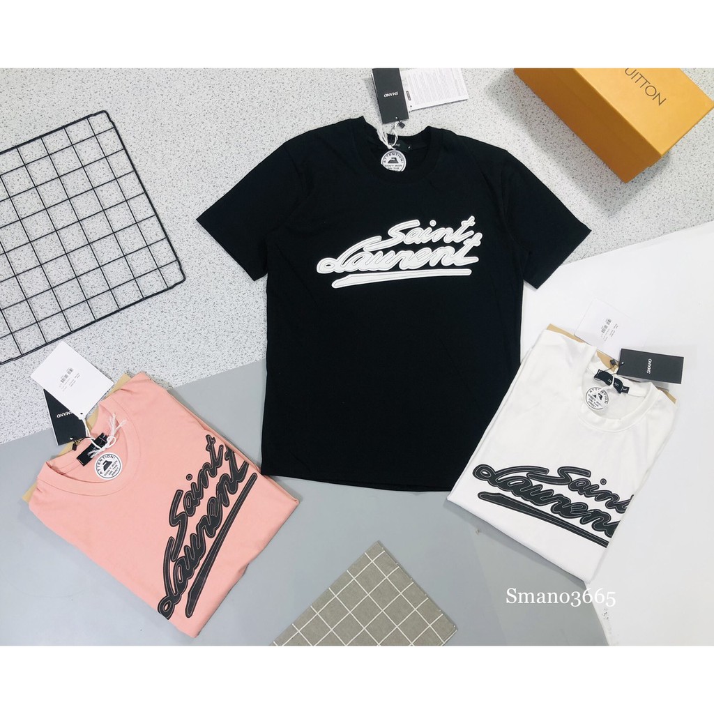 Áo phông Nam Nữ🔅FULL SIZE🔅Áo T shirt Saint Laurent logo thêu M-XXL 3 màu trắng-đen-hồng co giãn 4 chiều, thấm hút mồ hôi