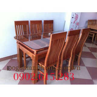 Bộ bàn ghế ăn gỗ sồi 6 ghế ,bàn 2 tầng - Kích thước (Nội thất): 80 x160.