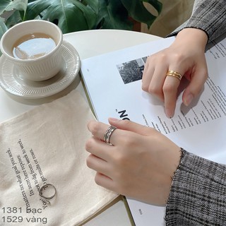 Nhẫn Bạc Nữ Eleanor Hình Học Viền Kép Dày Basic, Thời Trang