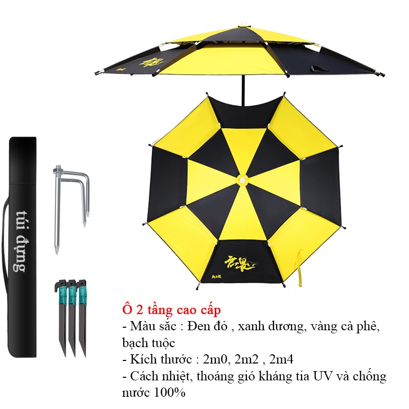 Ô câu cá - ô dù che nắng che mưa cao cấp - 2m0 - 2m2 - 2m4 Nhiều màu AA46