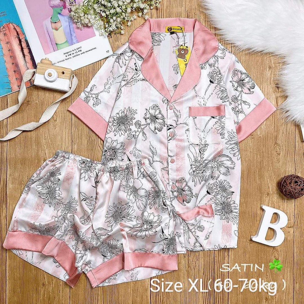 XL(60-72kg) Đồ ngủ pijama nữ, đồ mặc nhà chất LỤA SATIN đẹp, kiểu tay ngắn quần ngắn, chất vải mát, ít nhăn, không xù | BigBuy360 - bigbuy360.vn