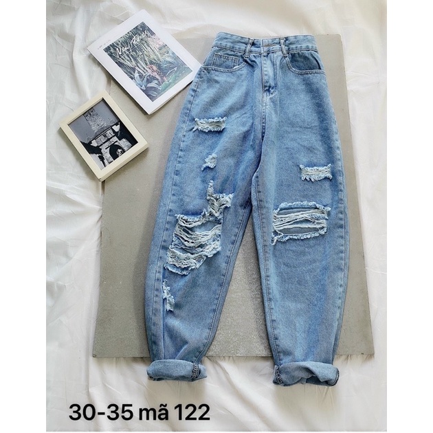 Quần baggy jean nữ rách lưng cao kiểu quần bò baggy hàng VNXK MS122 thời trang bigsize 2KJEAN