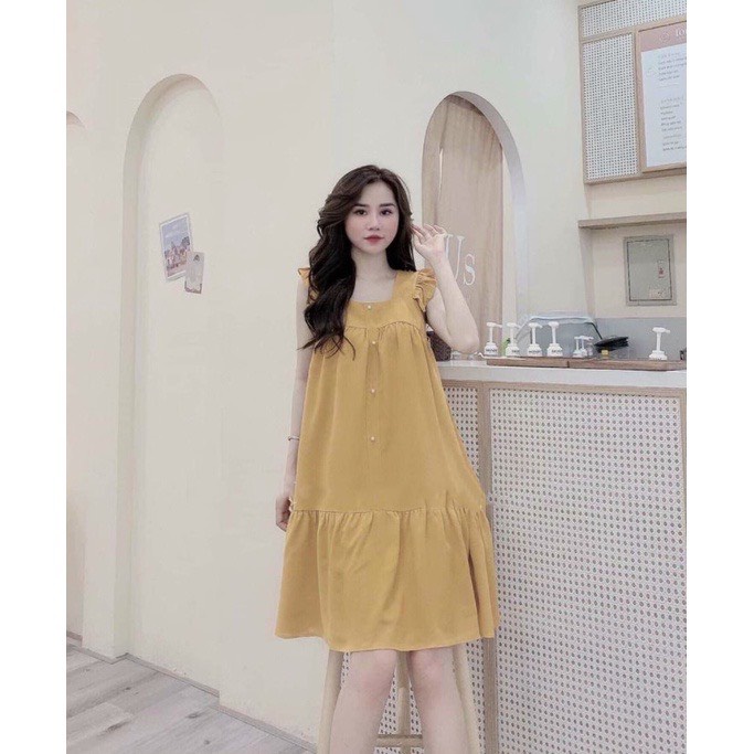 váy bầu chất lụa hàn cánh tiên ☘️free size (43-68kg)-VB100