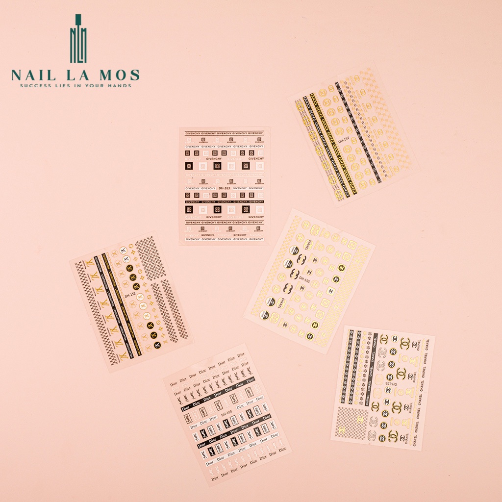 Miếng dán móng tay 3D nail sticker chủ đề logo các thương hiệu nổi tiếng 12 mẫu (lẻ 1 tấm)