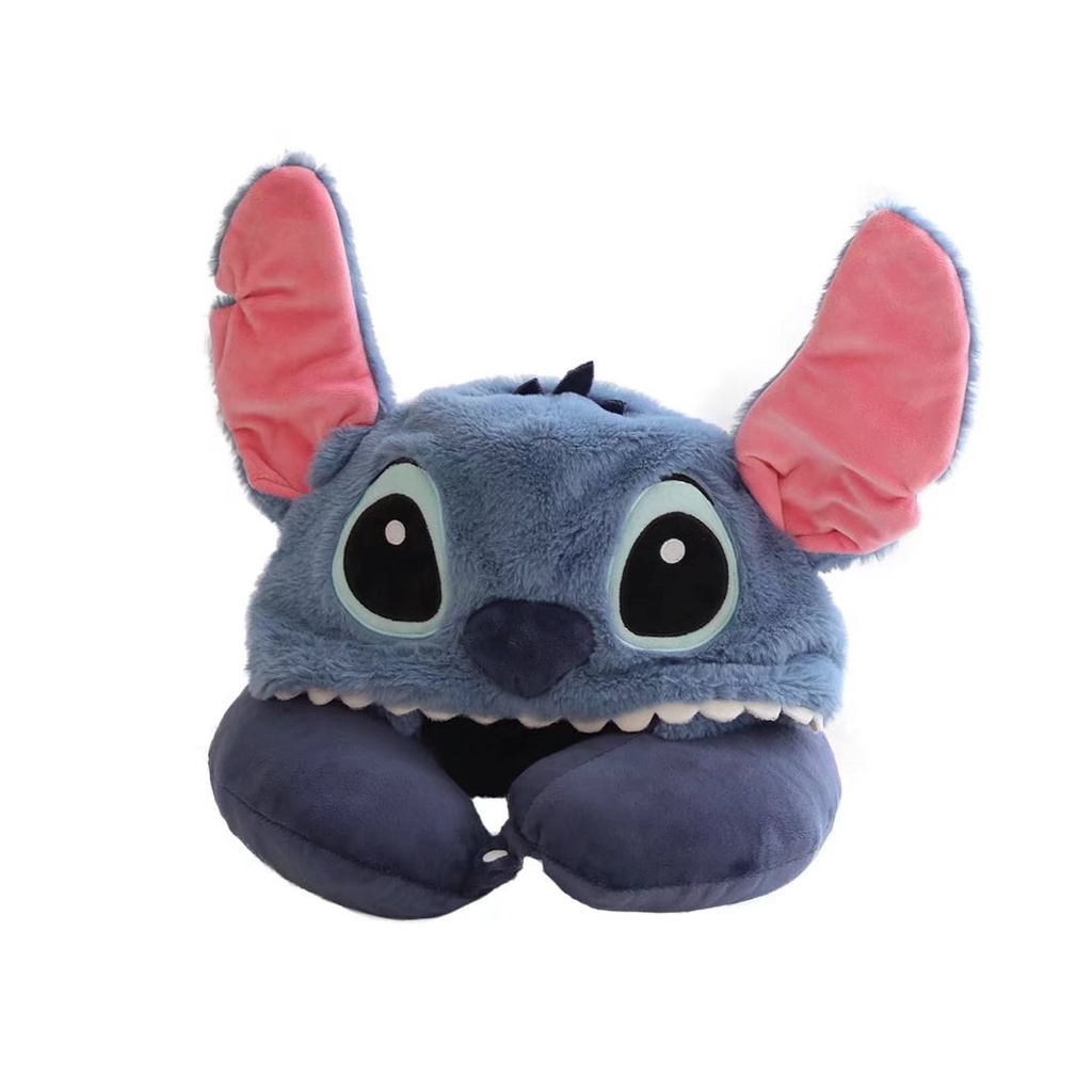 Gối Kê Cổ Hình Chữ U Họa Tiết Hoạt Hình Stitch Người Ngoài Hành Tinh Kèm Mũ Trang Trí Nhà Cửa Thích Hợp Làm Quà Tặng Cho Bé