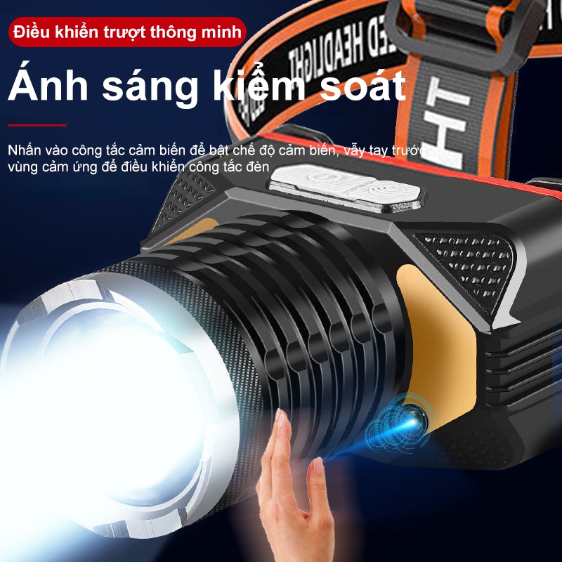 Đèn led đeo đầu 4 chế độ chiếu sáng có thể sạc lại đa năng