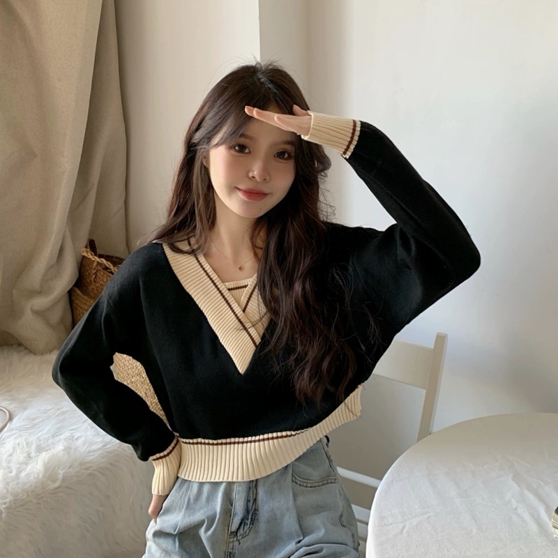 Áo len lửng tay dài cổ V thời trang dành cho nữ