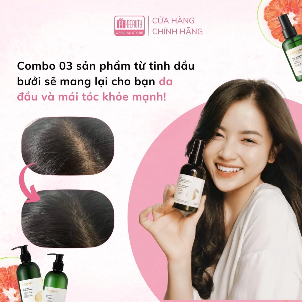 COMBO gội xả bưởi 3 bước không sulfate giảm gãy rụng tóc Cocoon