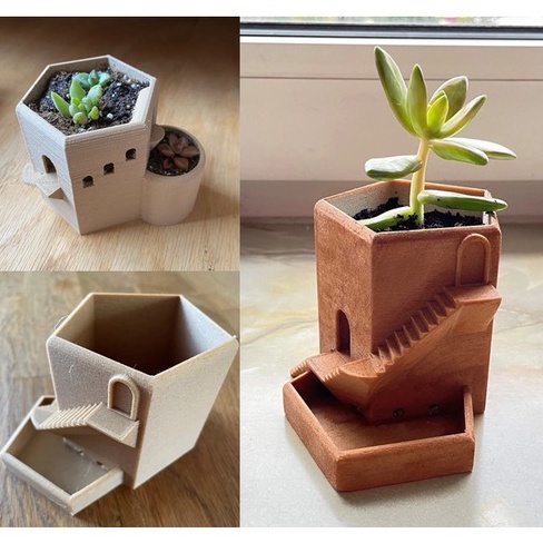 Chậu để bàn mini trồng sen đá, decor bàn làm việc siêu sạch đẹp