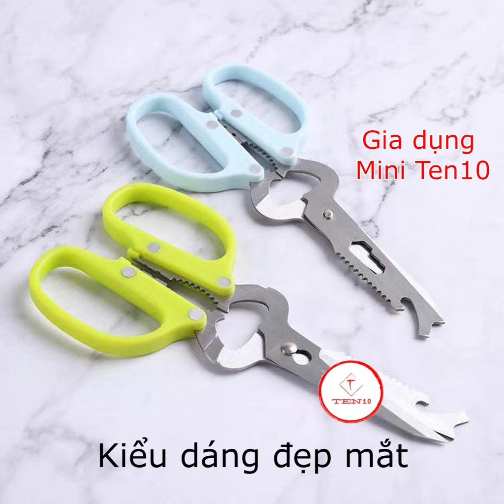 Kéo nhà bếp cắt gà đồ ăn Nhật Bản 10 chức năng bằng thép không gỉ cao cấp có thể tháo rời mở nắp chai, tua vit, Cờ lê