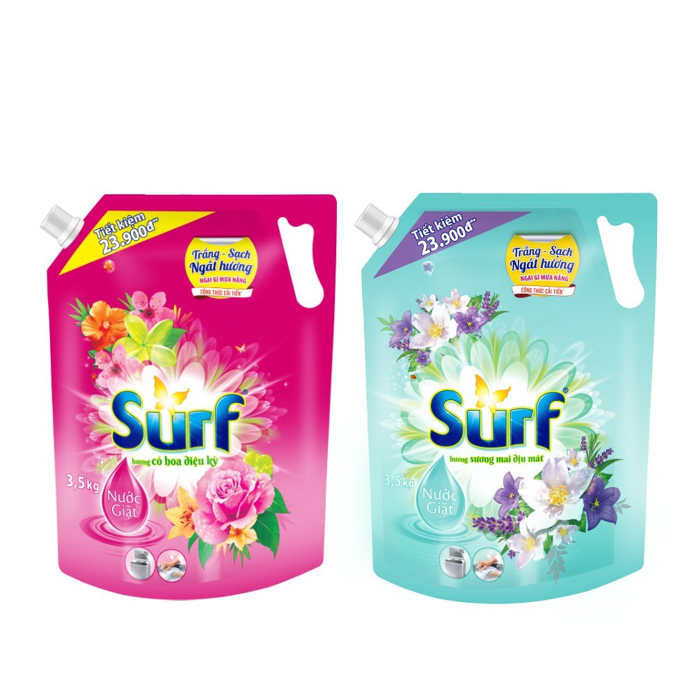 NƯỚC GIẶT SURF 3,3KG HƯƠNG CỎ HOA DIỆU KỲ/ SƯƠNG MAI DỊU MÁT