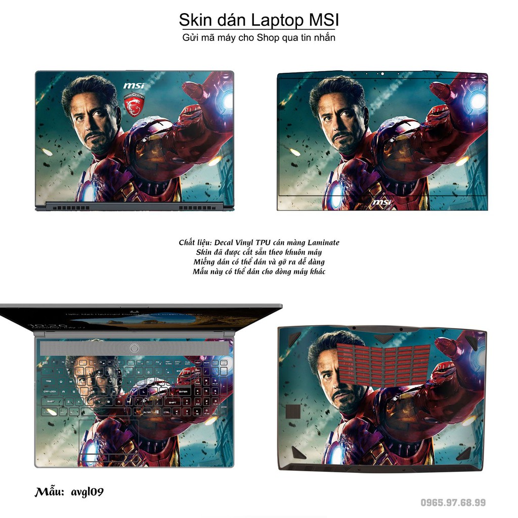 Skin dán Laptop MSI in hình Avenger (inbox mã máy cho Shop)