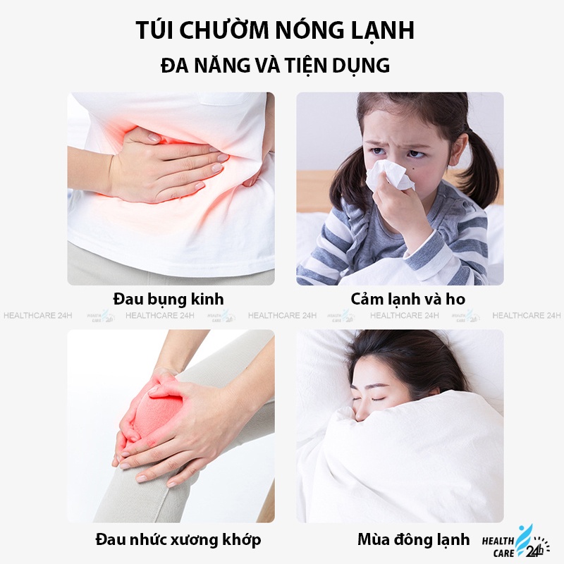 Túi chườm nóng sạc điện tự ngắt, túi sưởi giảm ê buốt, đau nhức chân tay, giảm đau bụng kinh Healthcare24h I009
