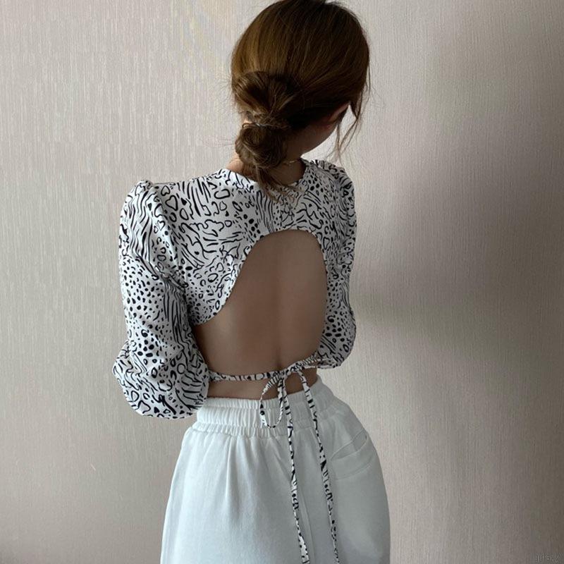 Áo Croptop Tay Dài Thời Trang Với Thiết Kế Hở Lưng Gợi Cảm Trẻ Trung Dành Cho Nữ