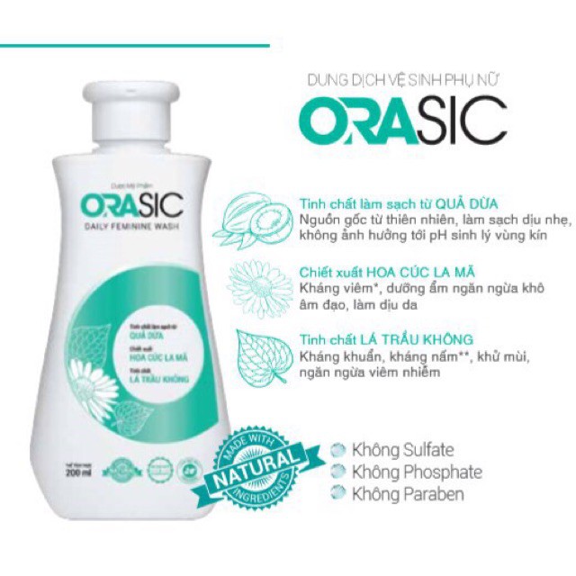 Dung dịch vệ sinh hằng ngày Orasic 200ml- Hỗ trợ ngăn ngừa viêm nấm vùng kín