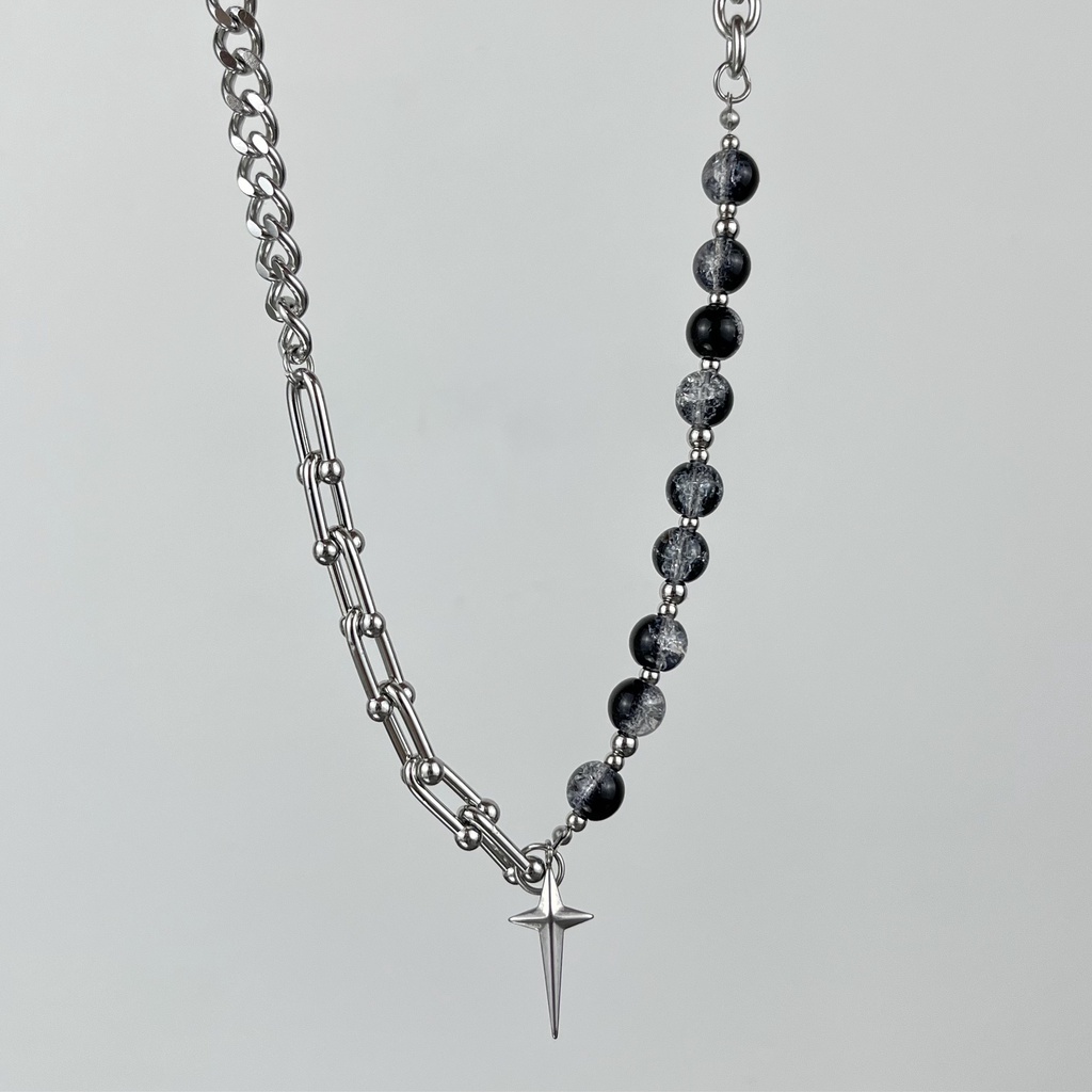 Vòng cổ Bằng Thép Titan Mặt Hình Bốn Ngôi Sao Chữ Thập Phong Cách hip hop Cho Nam