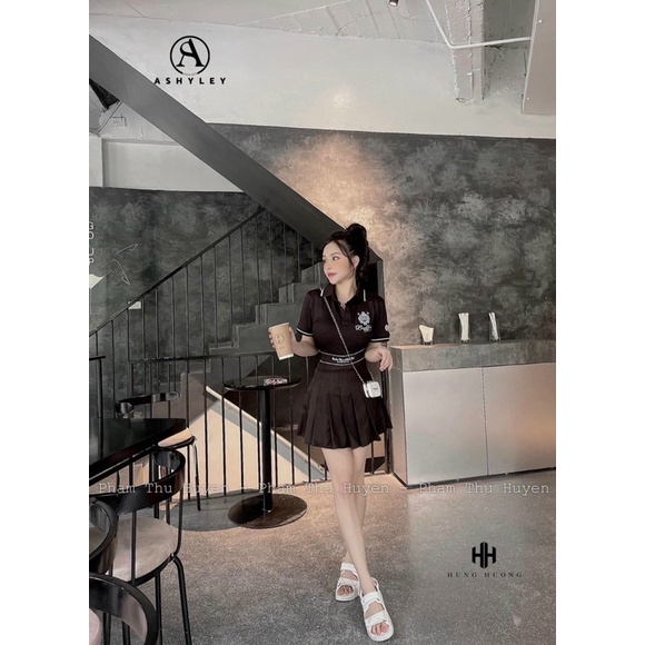 Set áo polo badblood chân váy xếp ly