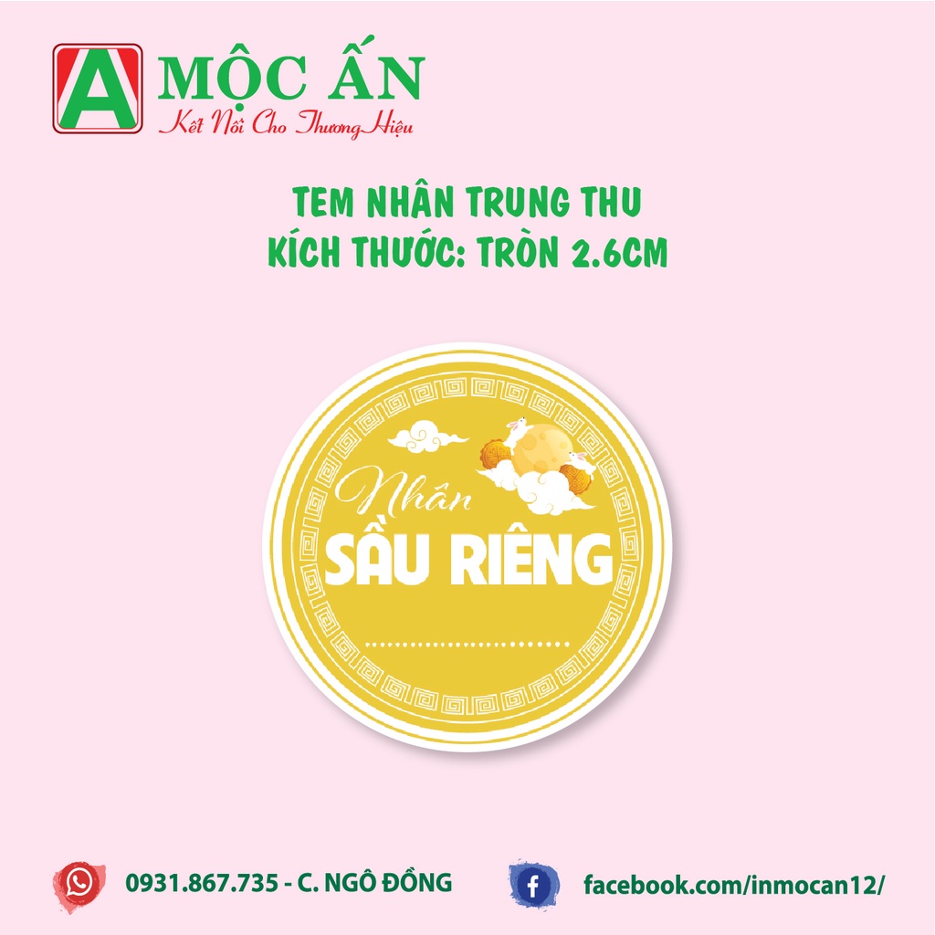 Tem Dán, Nhãn Dán Nhân Trung Thu - Hàng Sẵn,  Mẫu Tròn 2,5 cm, Cán Bóng Đẹp