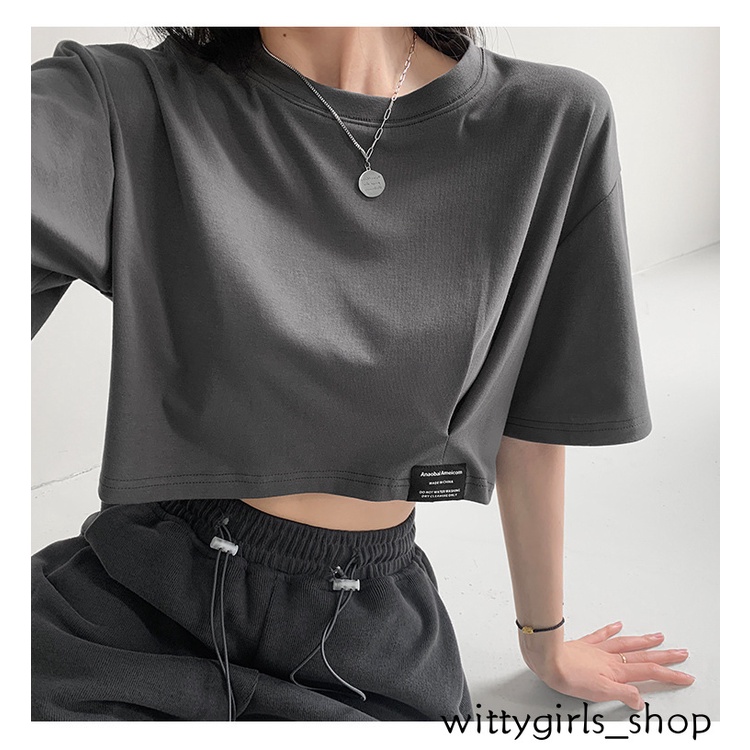 Wittygirls-áo Thun Croptop Tay Ngắn Dáng Rộng Thời Trang Mùa Hè Cho Nữ