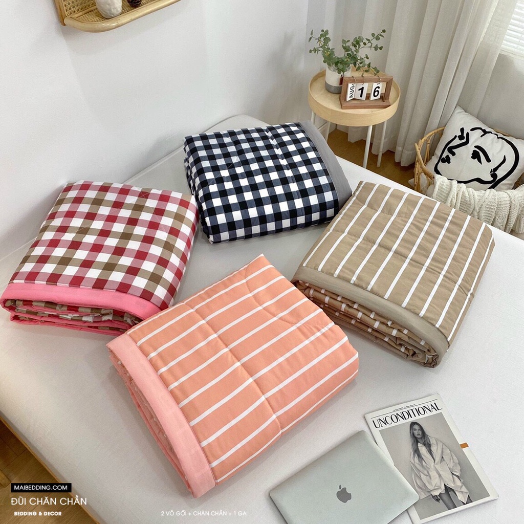 [ FREESHIP ] BỘ CHĂN GA GỐI COTTON ĐŨI  KẺ BASIC ❤️ VÔ ĐỊCH MỀM MỊN MÁT | SIZE M6/M8/2M2 | Maibedding