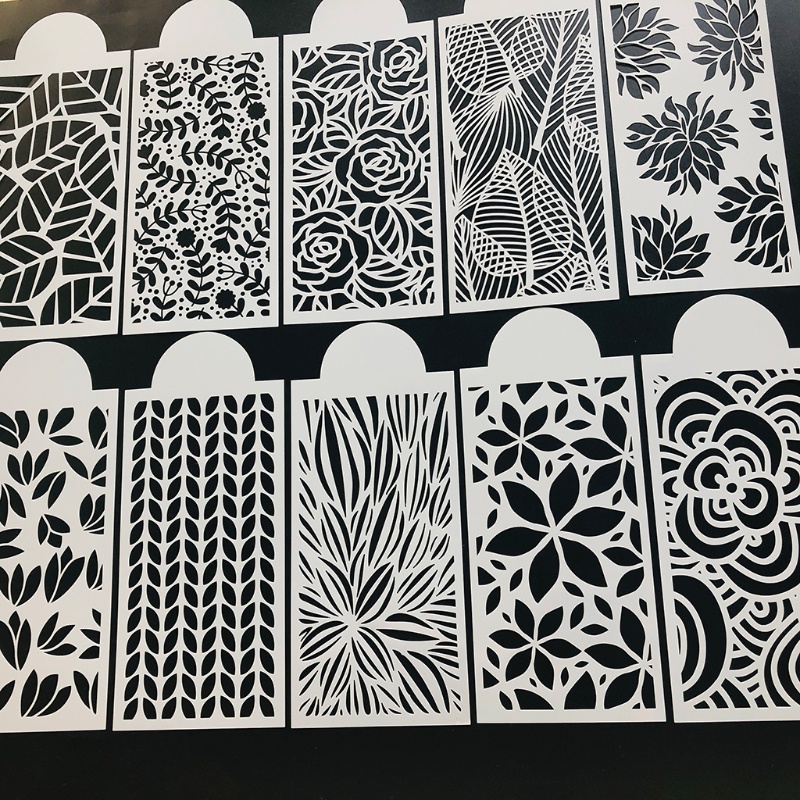 Set 10 Khuôn Giấy Hình Lá Hoa Hồng Vẽ Trang Trí Thiệp