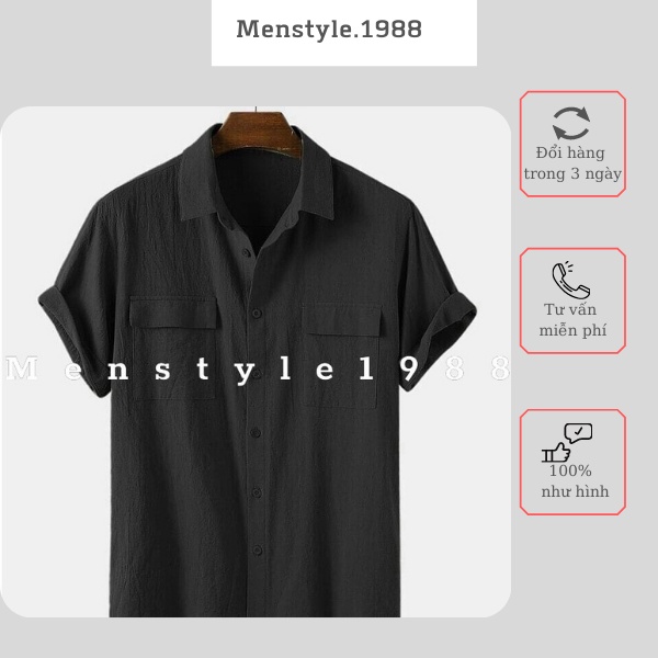 Áo sơ mi nam cổ bẻ chất vải đũi mặc hè thoáng mát có túi hộp
