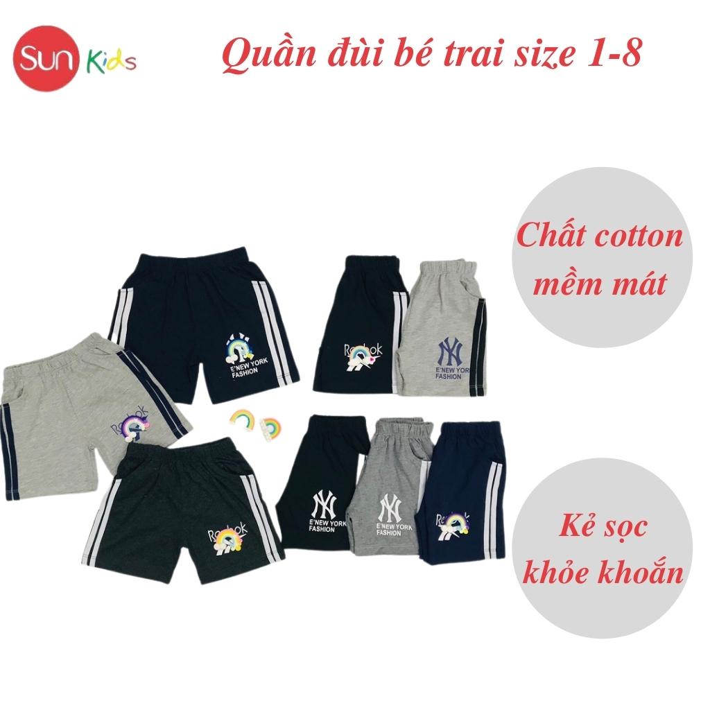 Quần Đùi Bé Trai, Size 1-8, Viền Sọc 2 Bên Khỏe Khoắn, 2 Túi Thật, Chất Cotton Mềm Mát