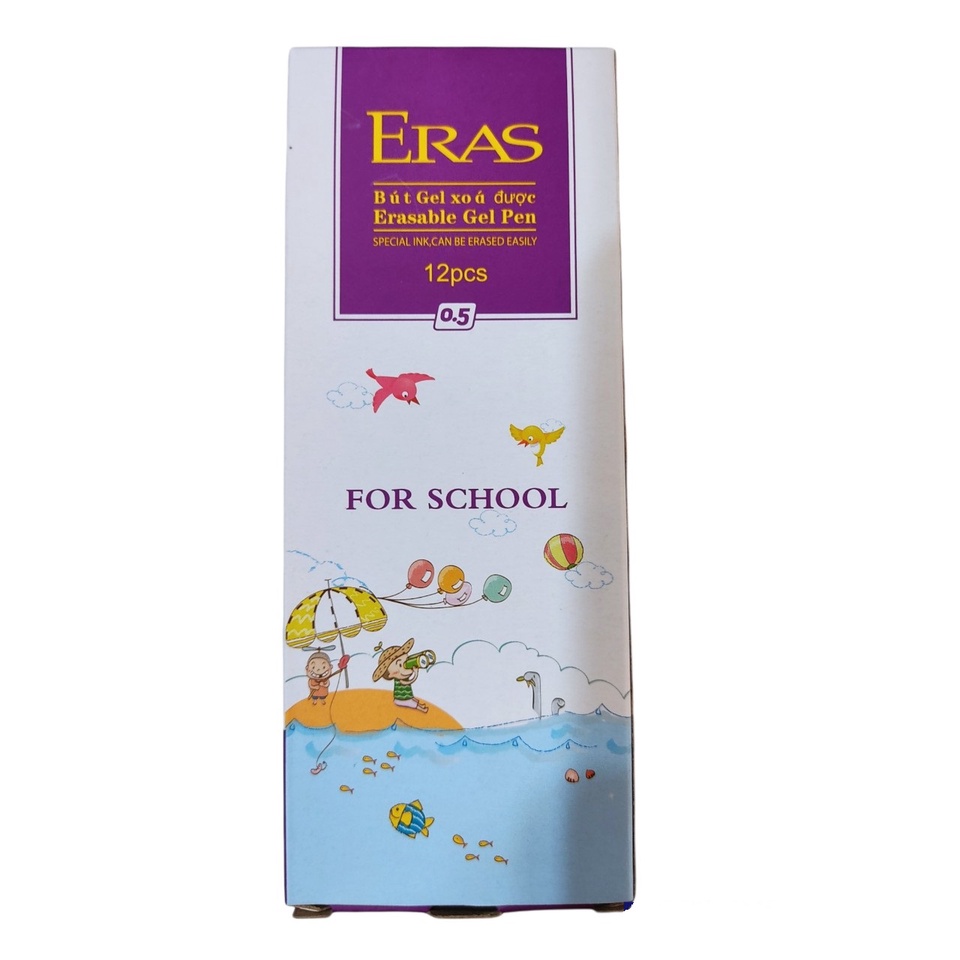 Bút gel xóa được Eras E147 ngòi 0.5mm- viết trơn, êm, đều nét - nguyên hộp 12 cây - Xanh/Tím