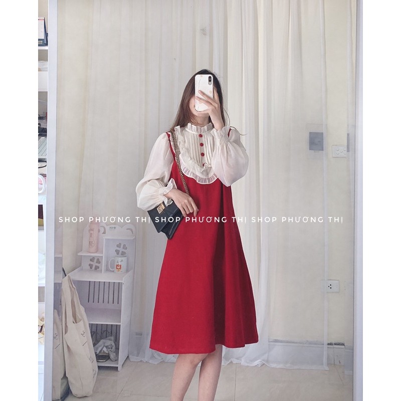 VÁY THIẾT KẾ NƠ CỔ PHA TAY VOAN SIÊU SANG (hình thật/video/sẵn) | BigBuy360 - bigbuy360.vn