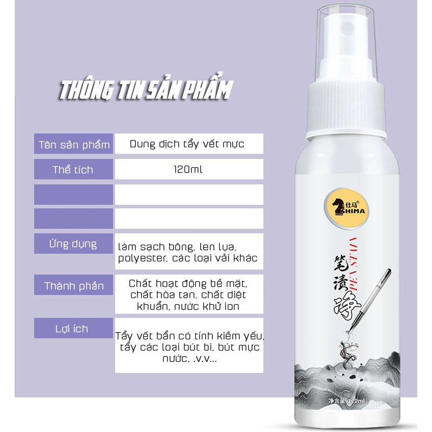 Dung Dịch Tẩy Vết Mực Bút Bi Bút Lông Trên Quần Áo SHIMA 120ml