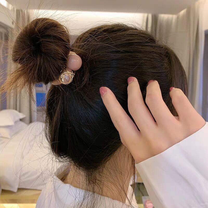 Dây buộc tóc da đính hạt tròn co giãn phong cách Hàn Quốc đơn giản cho nữ A049 - Sherry Store