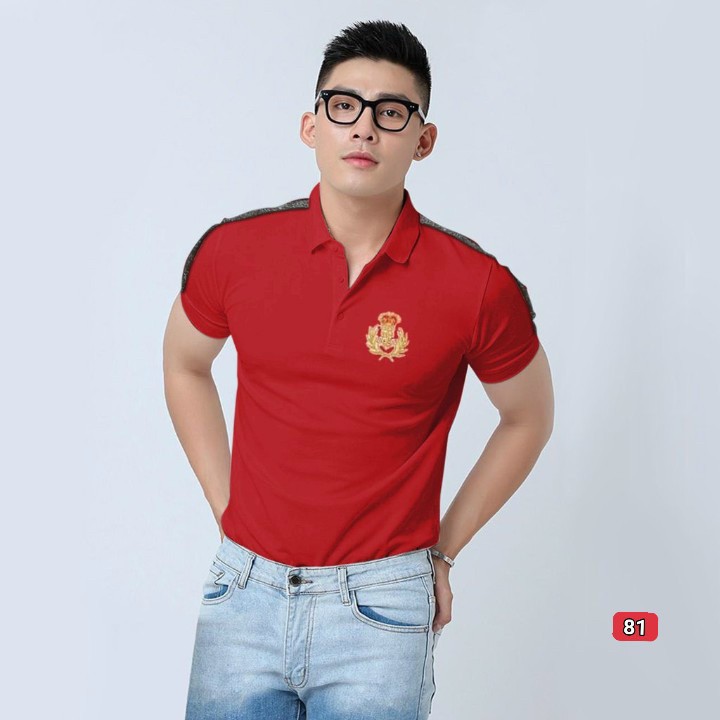 Áo thun có cổ nam cao cấp màu đỏ, áo polo họa tiết thiết kế trẻ trung,thoải mái khi mặc-Black fashion shop-at81