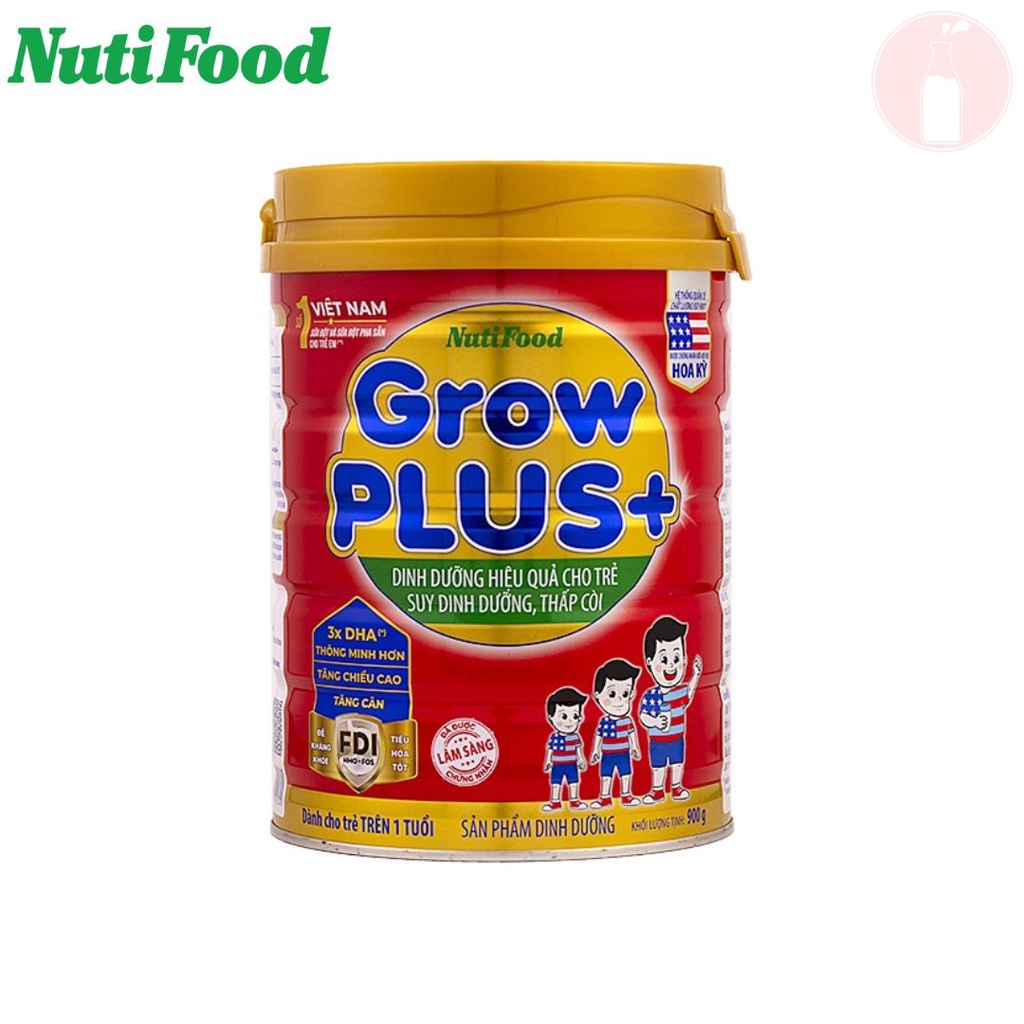 Sữa bột Nutifood Grow Plus đỏ lon 900g (cho trẻ từ 1 tuổi trở lên suy dinh dưỡng thấp còi)