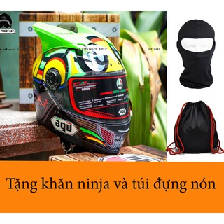 Nón Fullface AGU tem Rùa, tăng khăn ninja và túi đưng nón