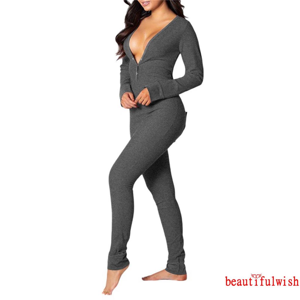 ✥Fd❀Bộ Đồ Ngủ Liền Thân Tay Dài Màu Trơn Dành Cho Nữ | BigBuy360 - bigbuy360.vn