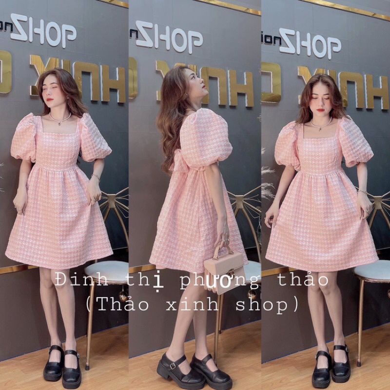 ĐẦM GẤM TIỂU THƯ CÓ MÚT CỘT NƠ SIÊU BỰ
