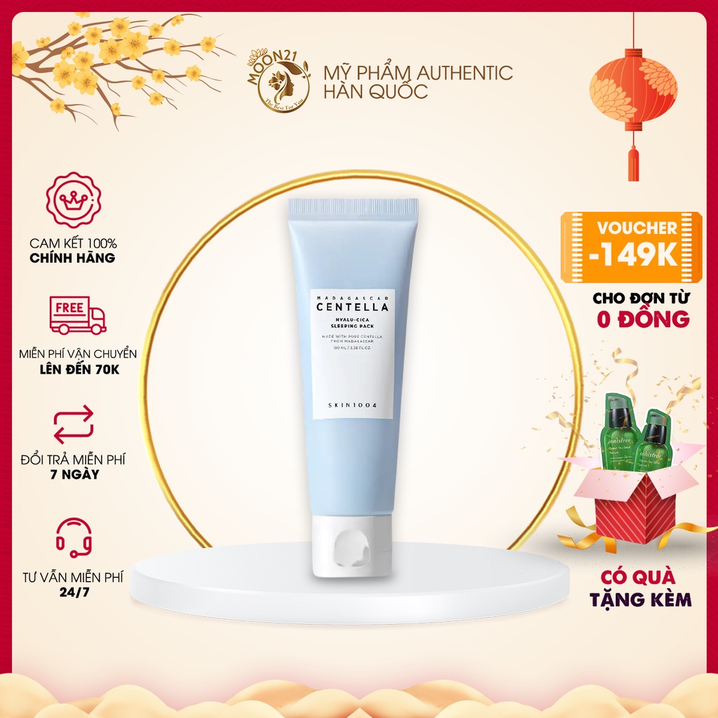 Mặt nạ ngủ dưỡng ẩm tái tạo và trắng da ban đêm rau má Skin1004 Madagascar Centella Hyalu - Cica Sleeping Pack 100ml