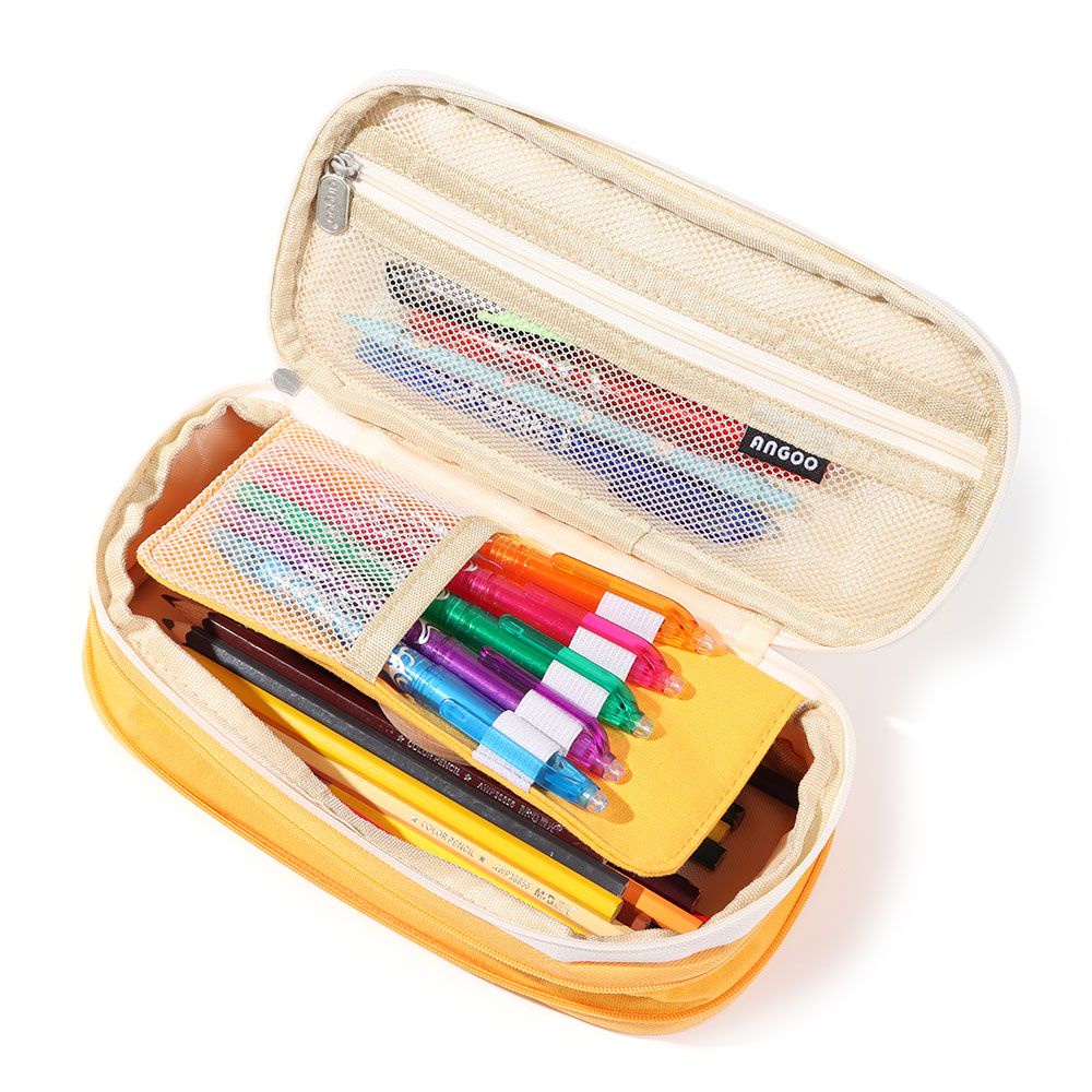 Hộp Bút Vải Canvas Hai Ngăn Sức Chứa Lớn Có Khóa Kéo Nhiều Màu Sắc