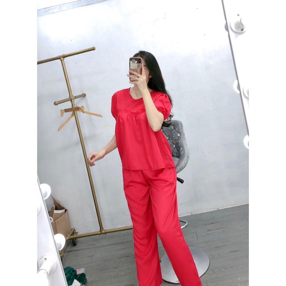 Bộ tiểu thư lụa đũi mặc nhà cho nữ, màu đẹp cực tôn da, phong cách nhẹ nhàng, dễ thương
